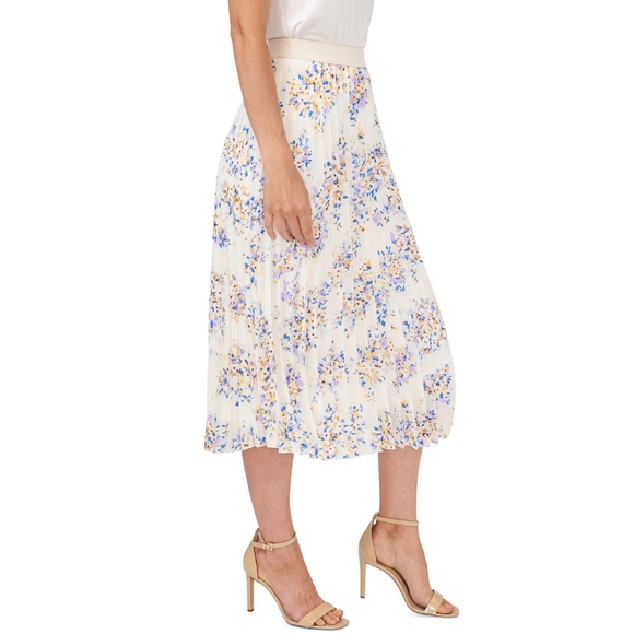 NWT Vince Camuto Womens L Spaced Garden Floral White Pleated Midi Skirt - Picture 6 of 6